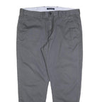 TOMMY HILFIGER Mens Cotton Grey Regular Straight Trousers W36 L30 Classic Zip