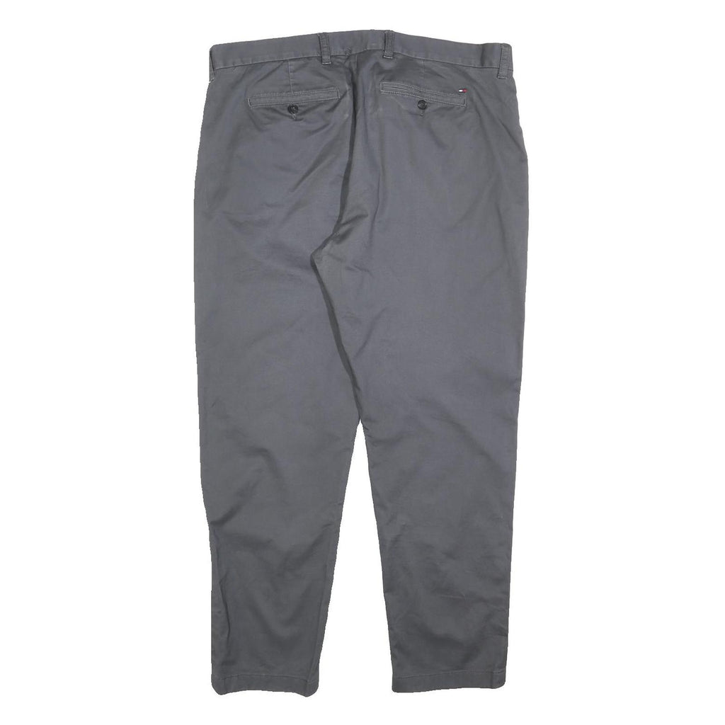 TOMMY HILFIGER Mens Cotton Grey Regular Straight Trousers W36 L30 Classic Zip