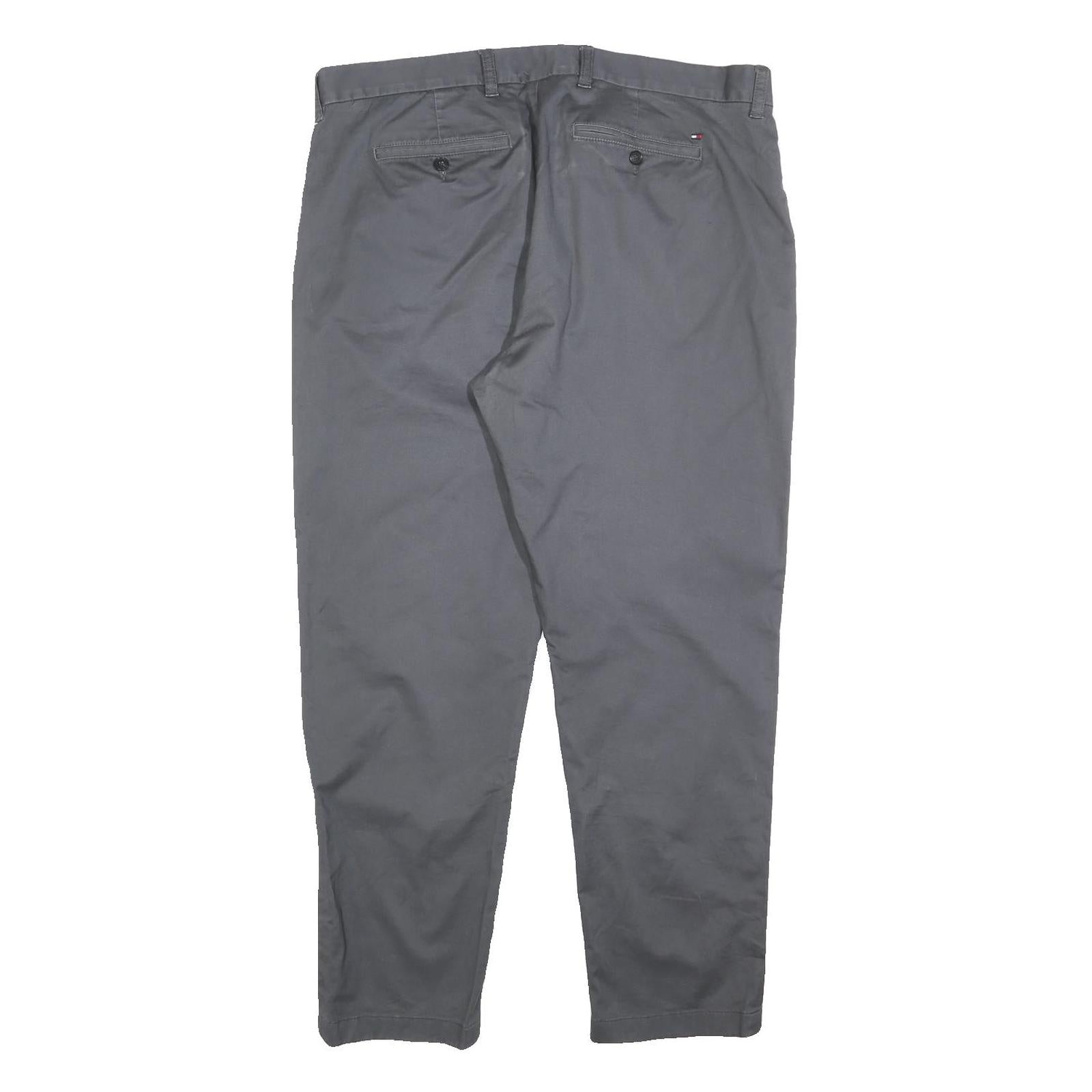 TOMMY HILFIGER Mens Cotton Grey Regular Straight Trousers W36 L30 Classic Zip