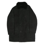 Mens Black Long Sleeve Button Jacket Polyester Classic Coat L Plain Warm