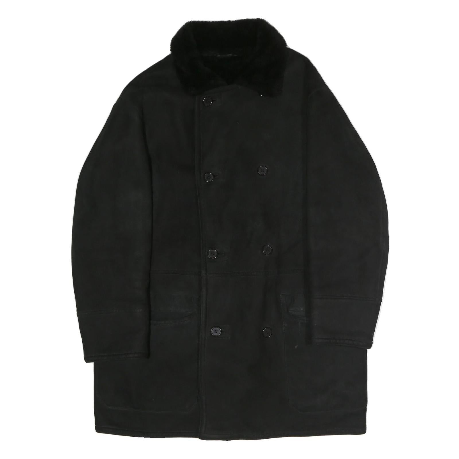 Mens Black Long Sleeve Button Jacket Polyester Classic Coat L Plain Warm