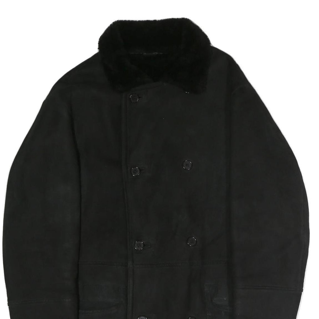 Mens Black Long Sleeve Button Jacket Polyester Classic Coat L Plain Warm