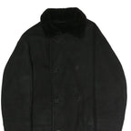 Mens Black Long Sleeve Button Jacket Polyester Classic Coat L Plain Warm