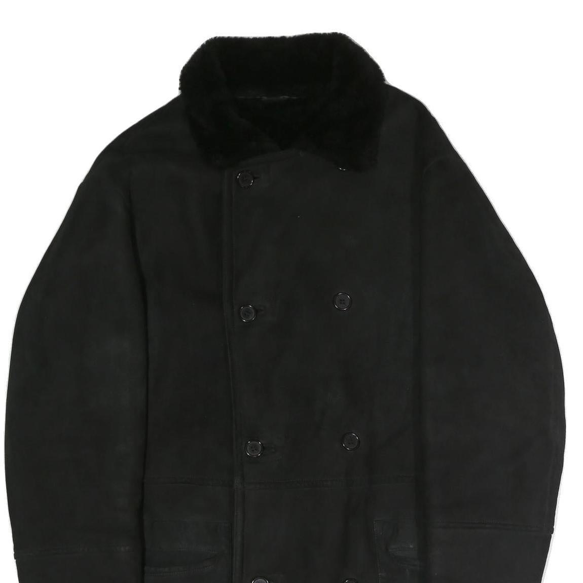 Mens Black Long Sleeve Button Jacket Polyester Classic Coat L Plain Warm