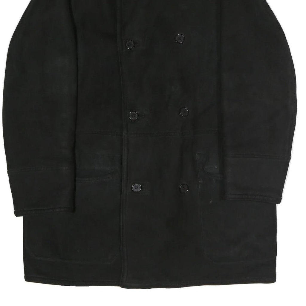 Mens Black Long Sleeve Button Jacket Polyester Classic Coat L Plain Warm