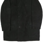 Mens Black Long Sleeve Button Jacket Polyester Classic Coat L Plain Warm