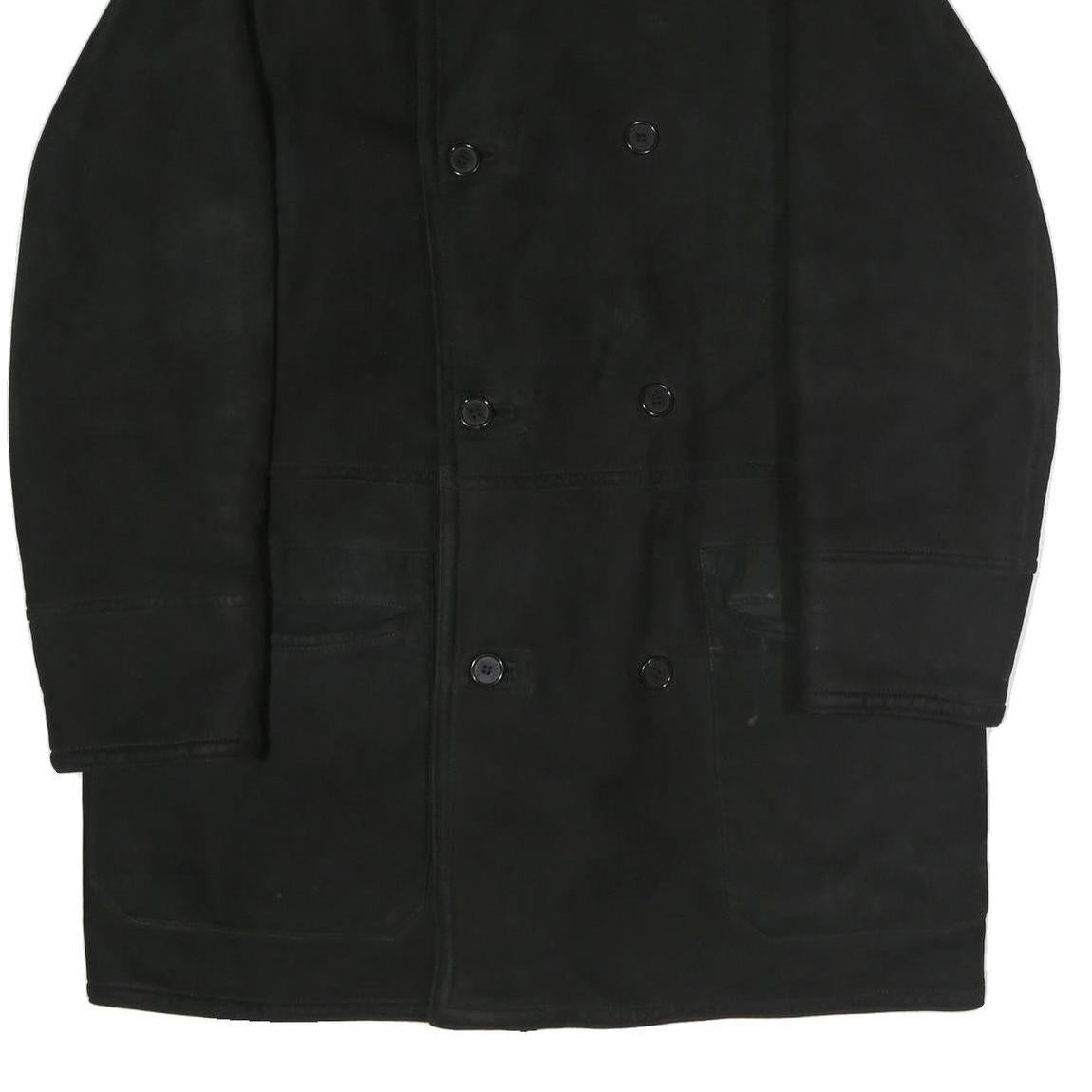 Mens Black Long Sleeve Button Jacket Polyester Classic Coat L Plain Warm