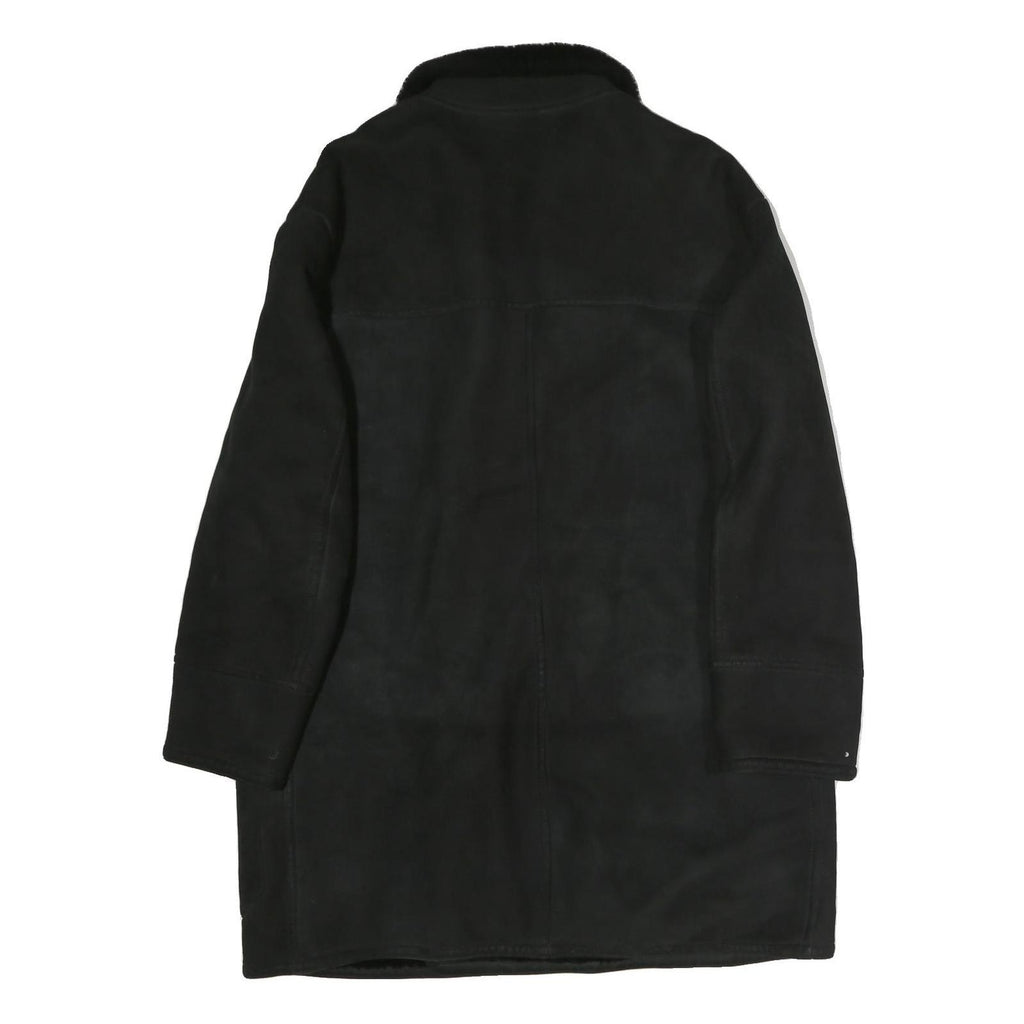 Mens Black Long Sleeve Button Jacket Polyester Classic Coat L Plain Warm