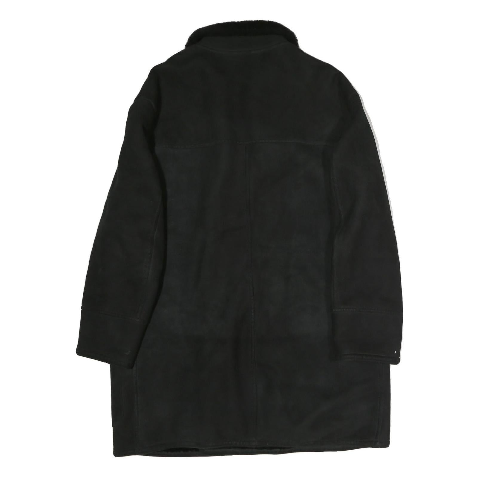 Mens Black Long Sleeve Button Jacket Polyester Classic Coat L Plain Warm