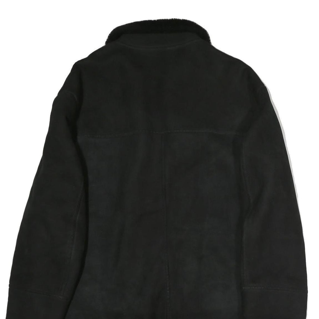 Mens Black Long Sleeve Button Jacket Polyester Classic Coat L Plain Warm