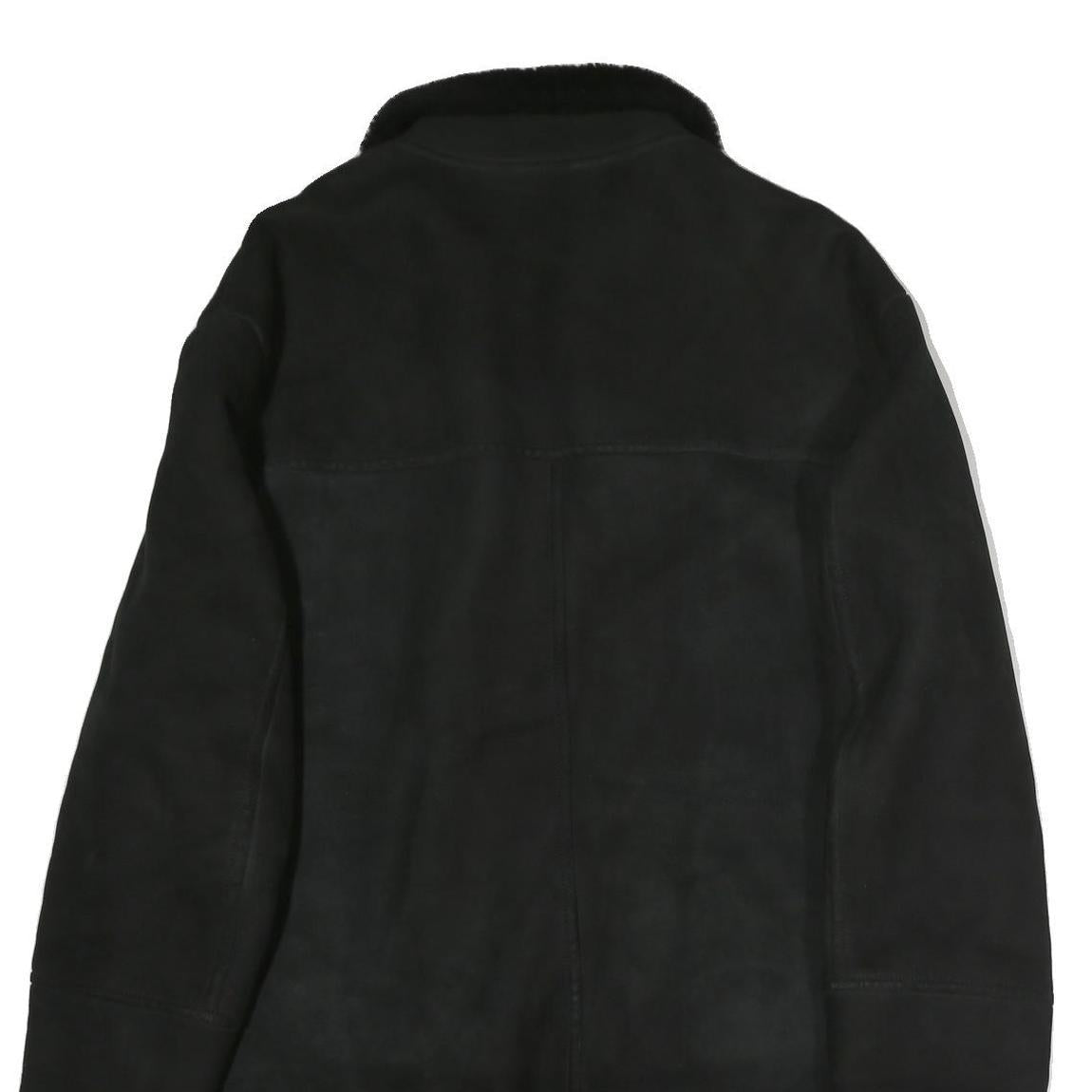 Mens Black Long Sleeve Button Jacket Polyester Classic Coat L Plain Warm