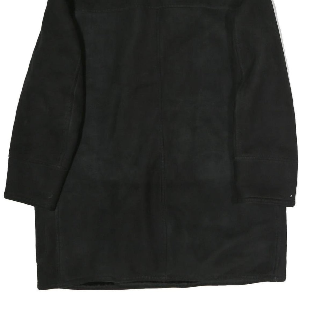 Mens Black Long Sleeve Button Jacket Polyester Classic Coat L Plain Warm