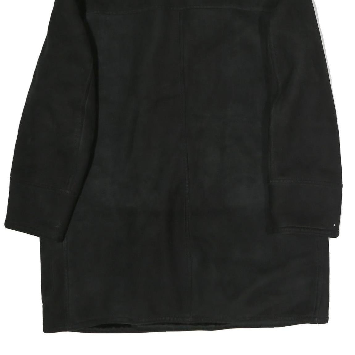 Mens Black Long Sleeve Button Jacket Polyester Classic Coat L Plain Warm