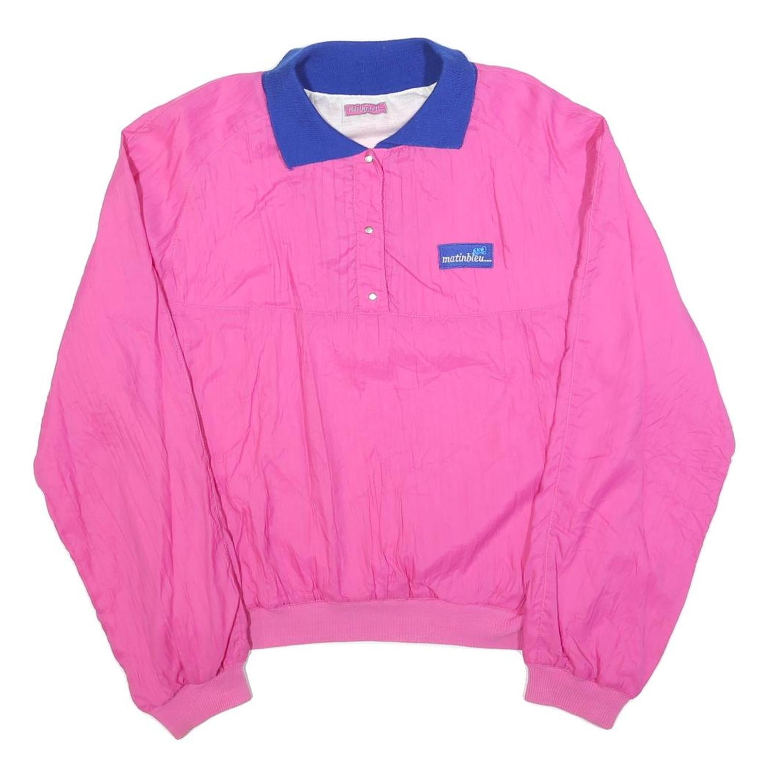 MATINBLEU Womens Pink & Blue Collared M Sweatshirt Vintage Retro Pullover