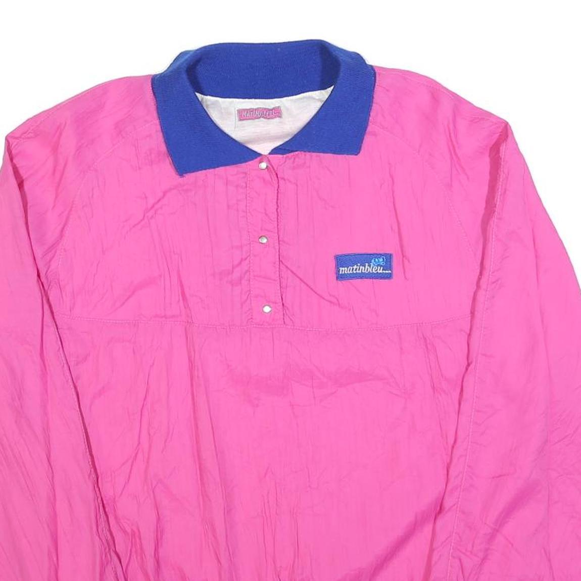 MATINBLEU Womens Pink & Blue Collared M Sweatshirt Vintage Retro Pullover