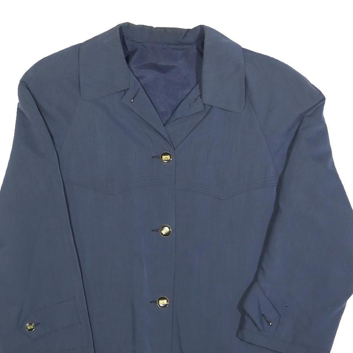 Womens Blue Button Closure Casual Jacket L Polyester Blend Plain Lightweight