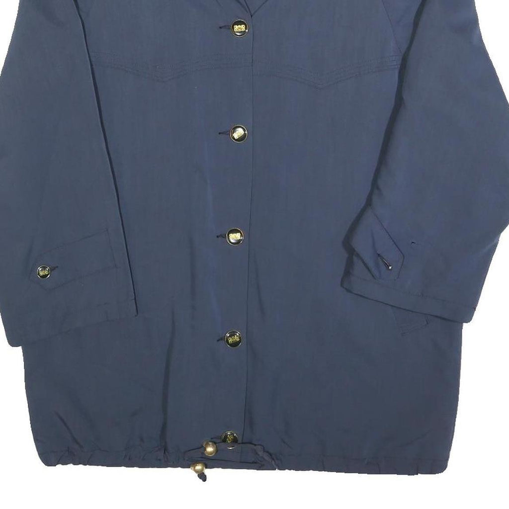 Womens Blue Button Closure Casual Jacket L Polyester Blend Plain Lightweight