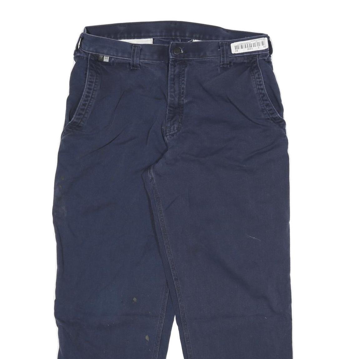 CARHARTT Mens Cotton Blend Navy Blue Relaxed Straight Trousers W34 L30 Workwear