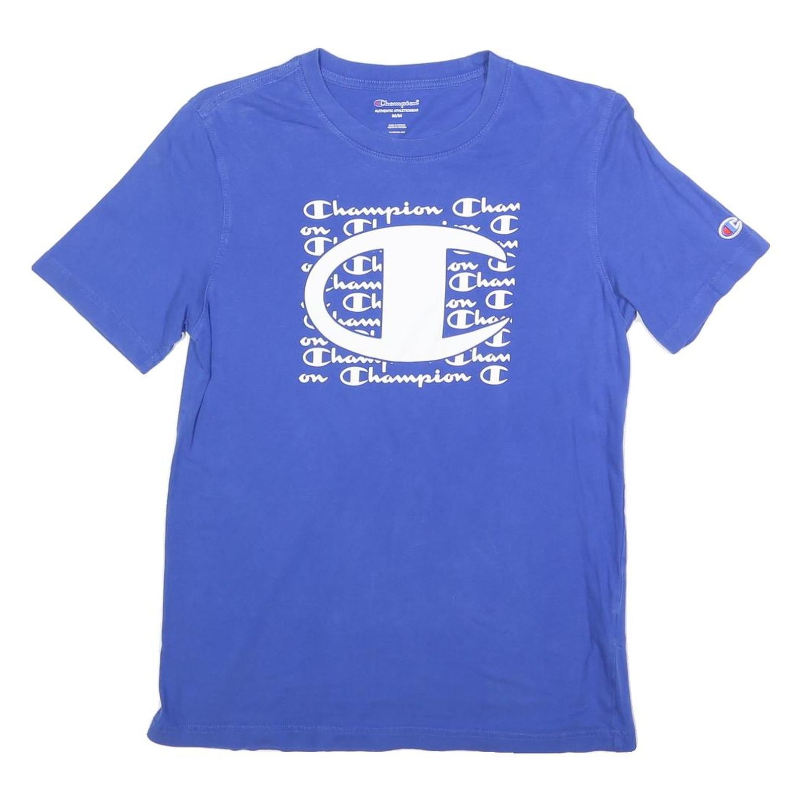 CHAMPION Mens Blue Graphic T-Shirt M Short Sleeve Crew Neck Cotton Blend