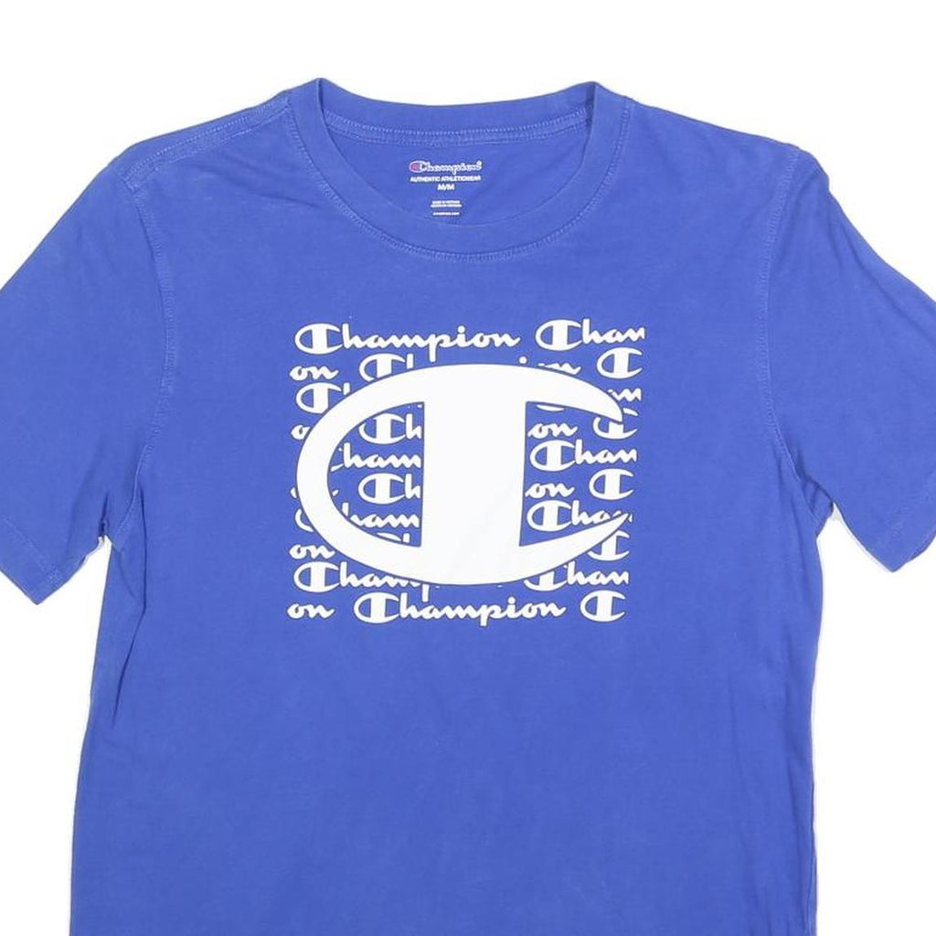CHAMPION Mens Blue Graphic T-Shirt M Short Sleeve Crew Neck Cotton Blend
