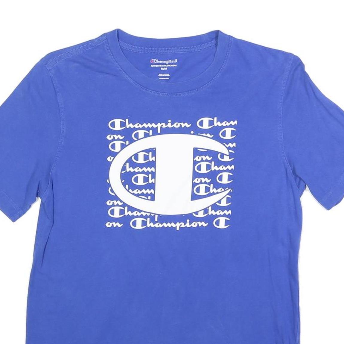 CHAMPION Mens Blue Graphic T-Shirt M Short Sleeve Crew Neck Cotton Blend