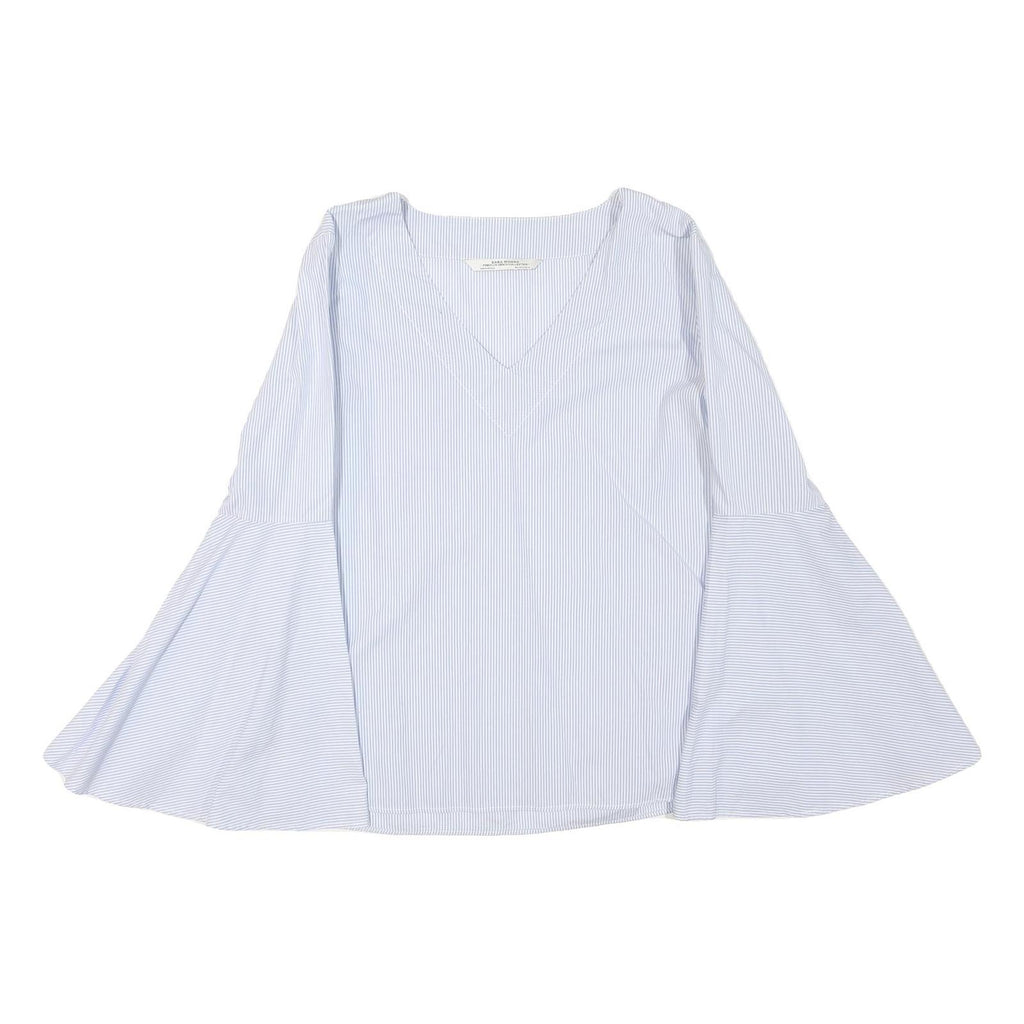 ZARA Womens Blue & White Printed Top Bell Sleeve V-Neck Size M Summer Style