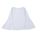 ZARA Womens Blue & White Printed Top Bell Sleeve V-Neck Size M Summer Style