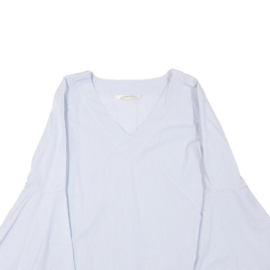 ZARA Womens Blue & White Printed Top Bell Sleeve V-Neck Size M Summer Style