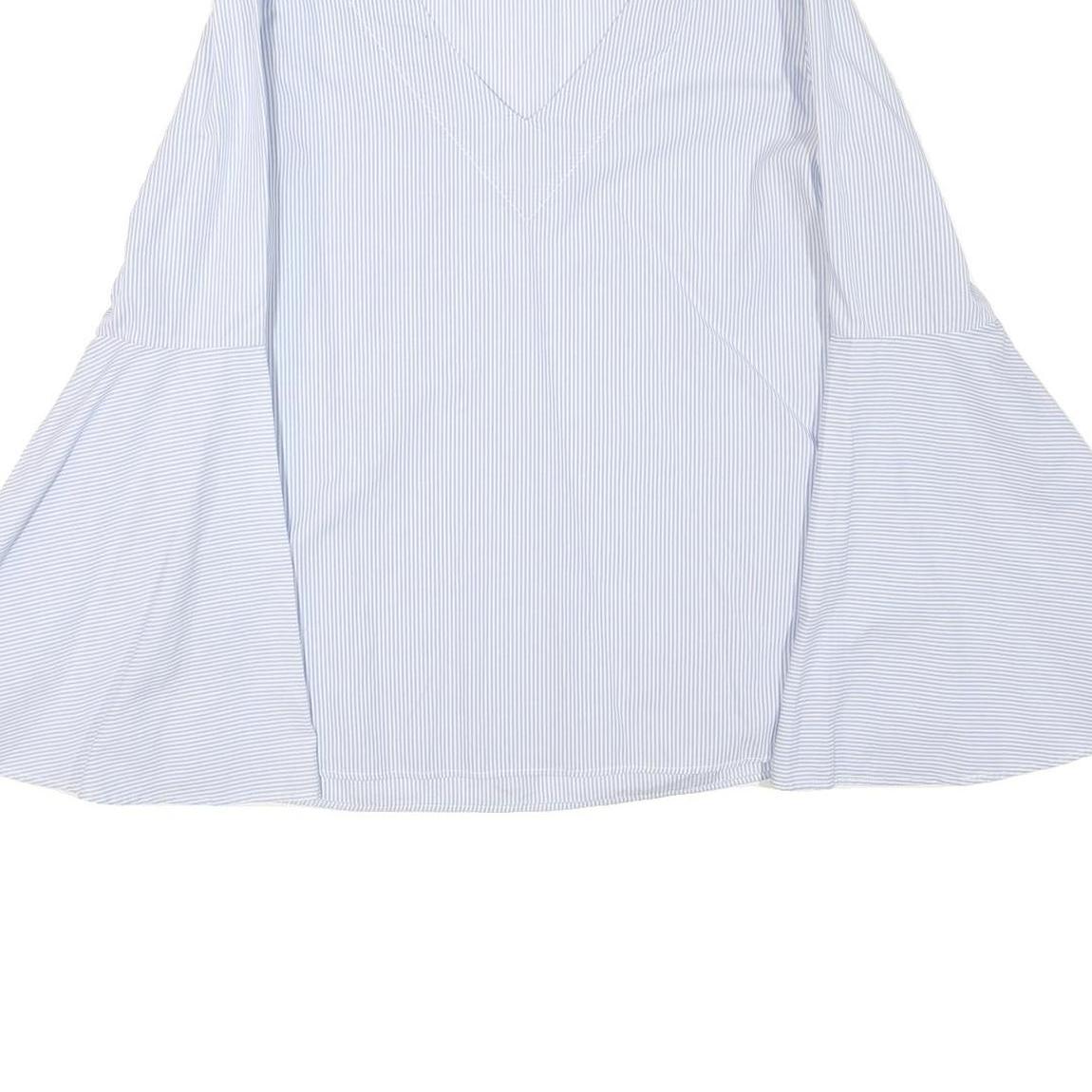 ZARA Womens Blue & White Printed Top Bell Sleeve V-Neck Size M Summer Style