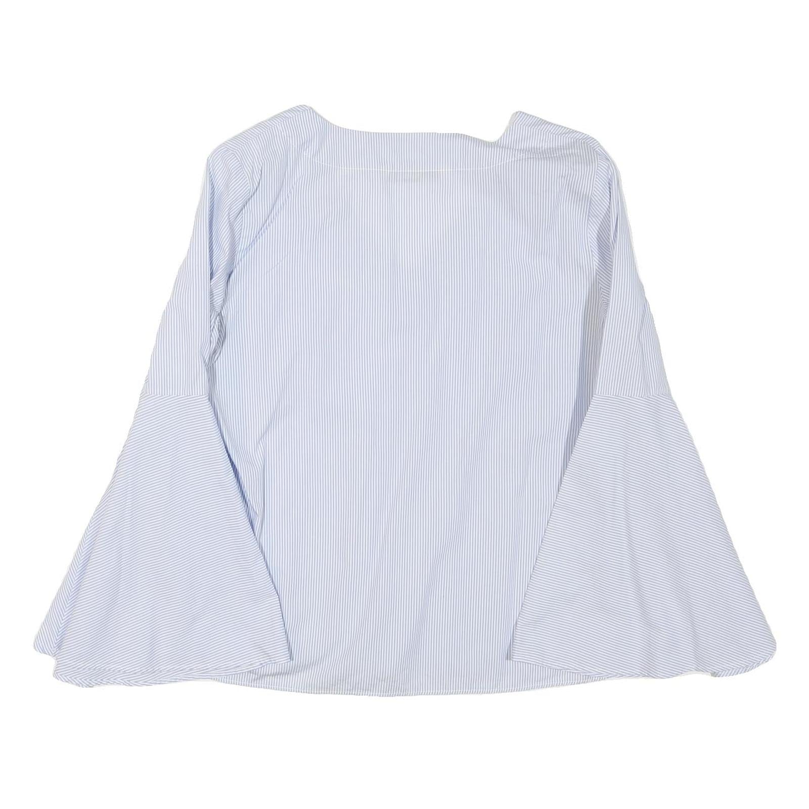 ZARA Womens Blue & White Printed Top Bell Sleeve V-Neck Size M Summer Style