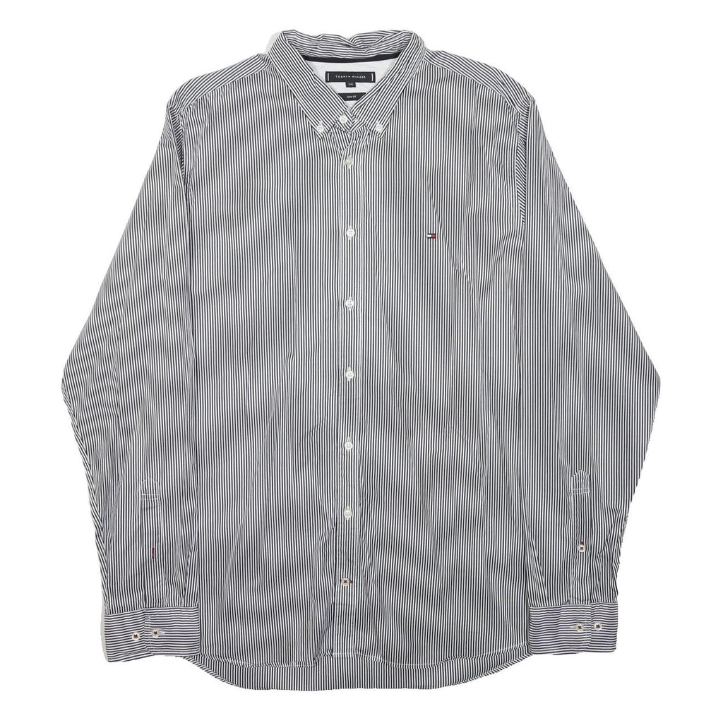 TOMMY HILFIGER Mens Blue & White Striped Shirt 2XL Cotton Blend Button-Down
