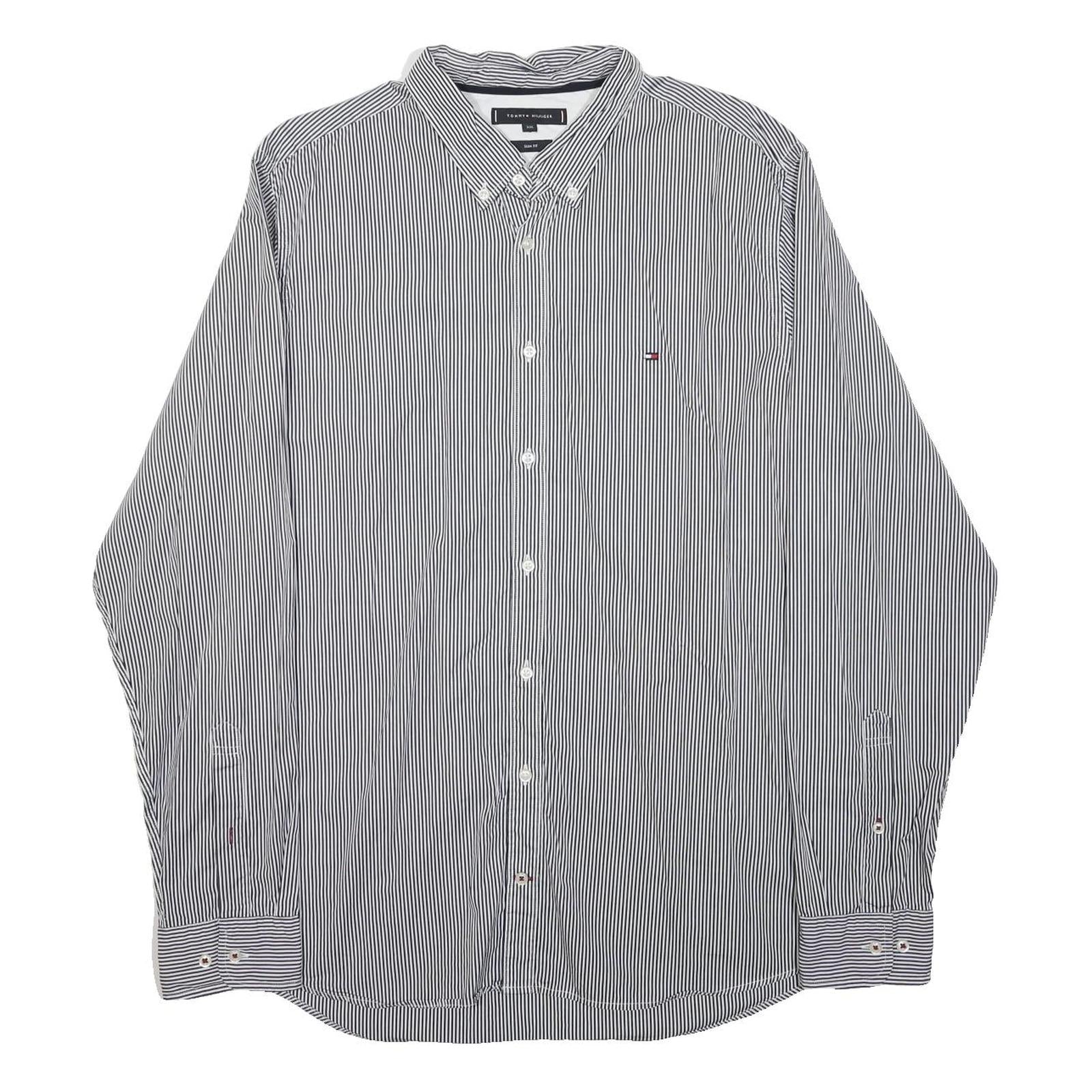 TOMMY HILFIGER Mens Blue & White Striped Shirt 2XL Cotton Blend Button-Down