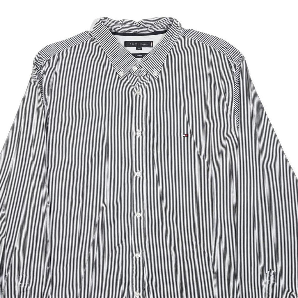 TOMMY HILFIGER Mens Blue & White Striped Shirt 2XL Cotton Blend Button-Down