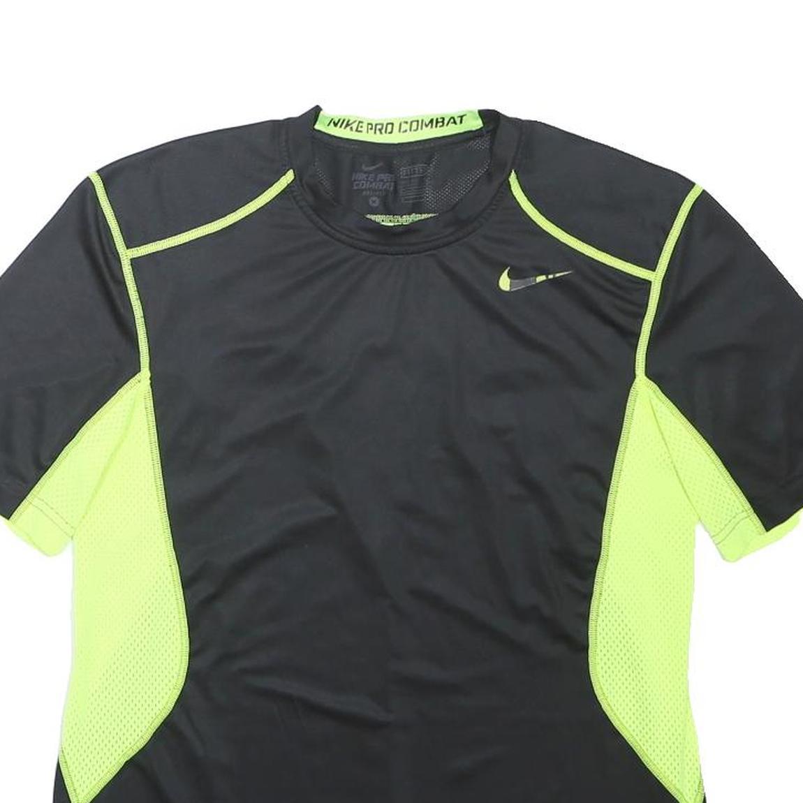 NIKE Mens Black & Neon Yellow Modern T-Shirt M Short Sleeve Crew Neck Sports Gym