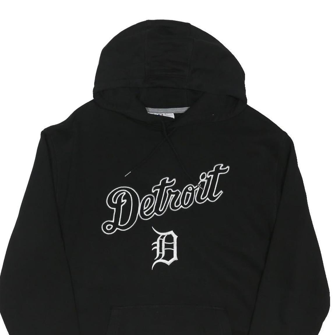 MLB Mens Black Detroit Hoodie L Cotton Blend Pullover Sports Sweater