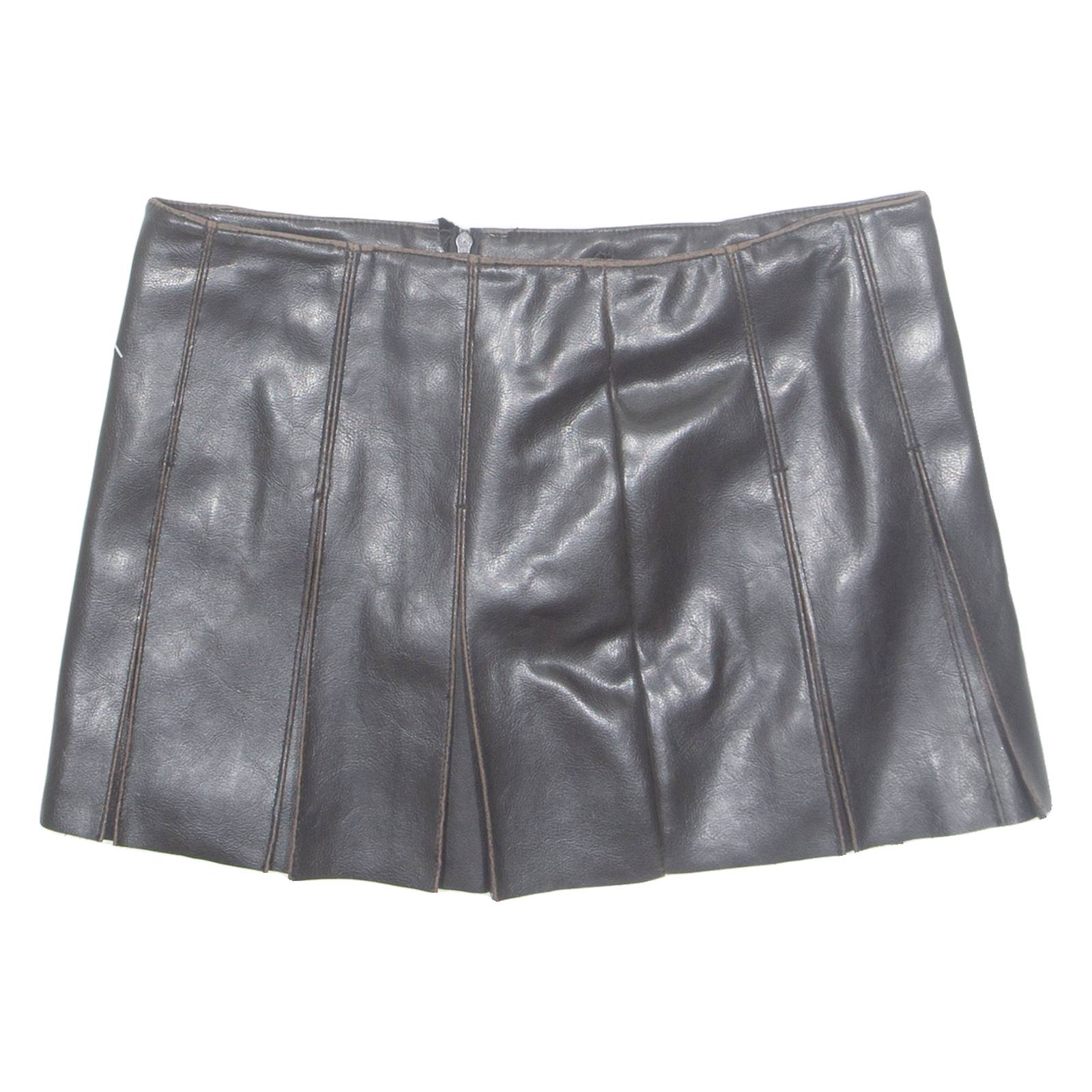 Womens Pleated Skirt Brown Short M