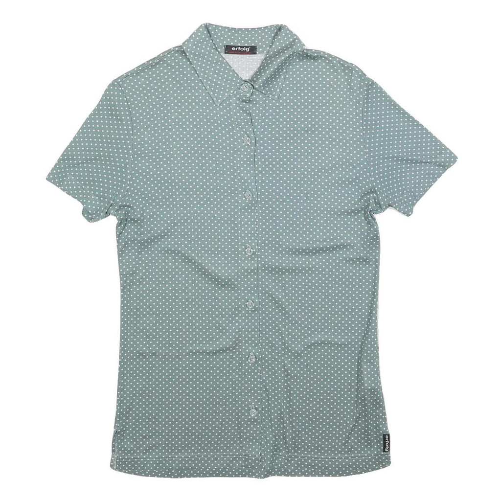 ERFOLG Womens Green & White Polka Dot Shirt Short Sleeve Collared M Button Front