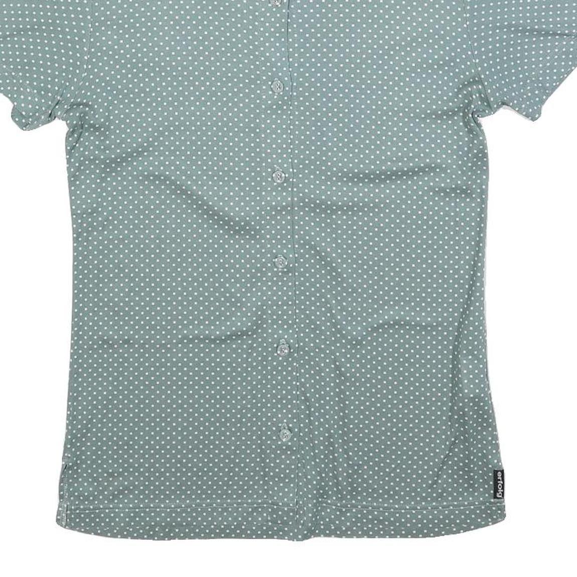 ERFOLG Womens Green & White Polka Dot Shirt Short Sleeve Collared M Button Front