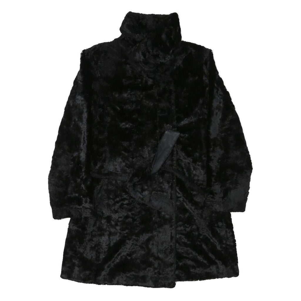 Womens Black Faux Fur Button Jacket M Polyester Blend Plush Soft Warm Outerwear