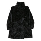 Womens Black Faux Fur Button Jacket M Polyester Blend Plush Soft Warm Outerwear