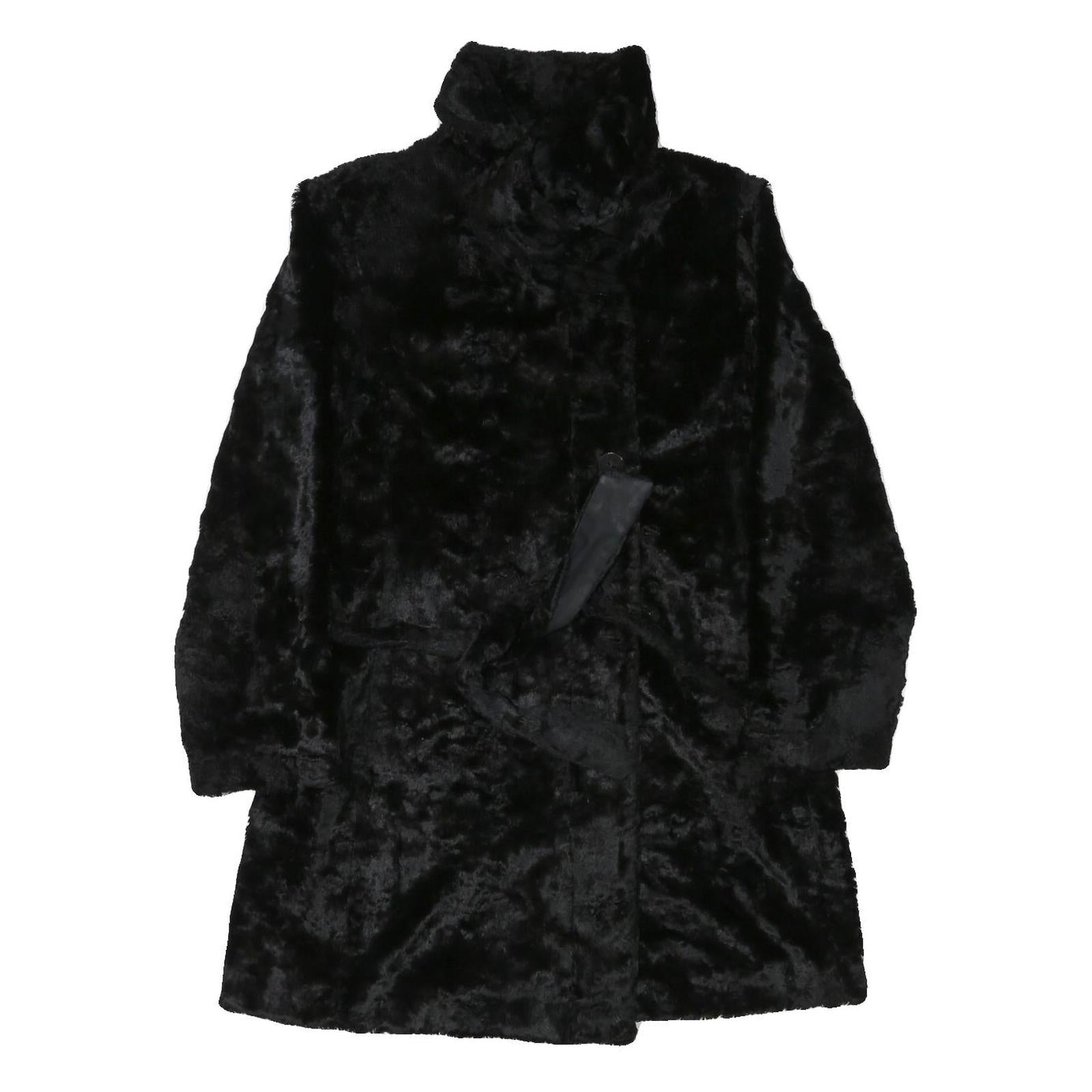 Womens Black Faux Fur Button Jacket M Polyester Blend Plush Soft Warm Outerwear