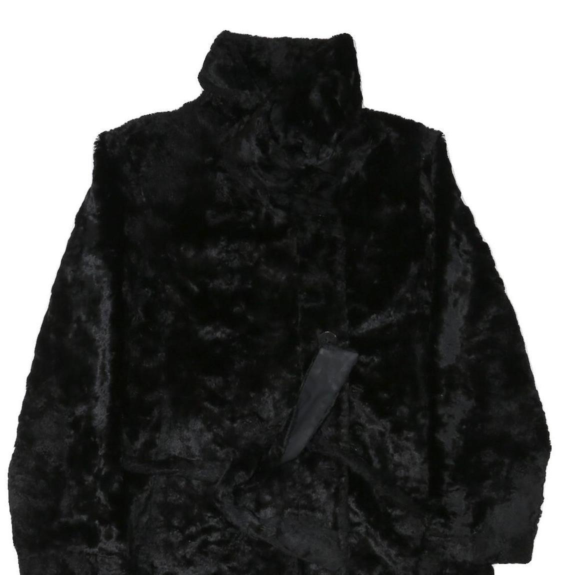 Womens Black Faux Fur Button Jacket M Polyester Blend Plush Soft Warm Outerwear