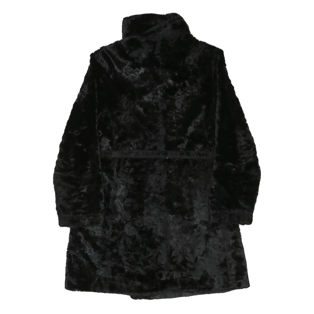 Womens Black Faux Fur Button Jacket M Polyester Blend Plush Soft Warm Outerwear