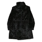 Womens Black Faux Fur Button Jacket M Polyester Blend Plush Soft Warm Outerwear