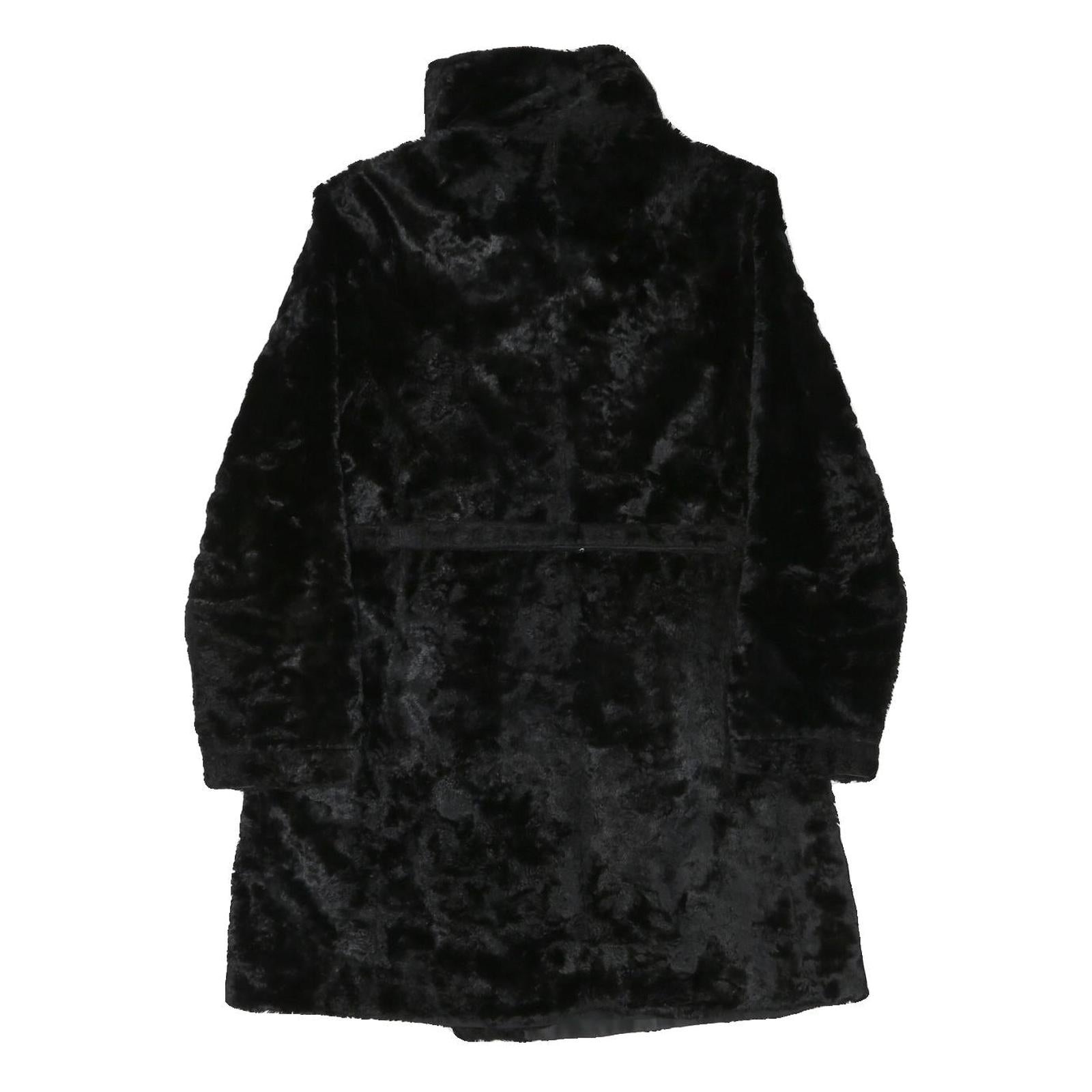 Womens Black Faux Fur Button Jacket M Polyester Blend Plush Soft Warm Outerwear