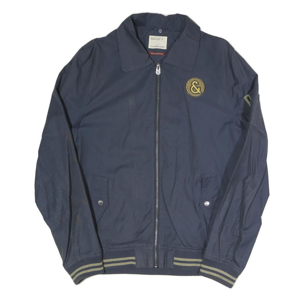 ESSENTIAL HERITAGE Mens Navy Blue Zip Jacket L Polyester Blend Plain Casual