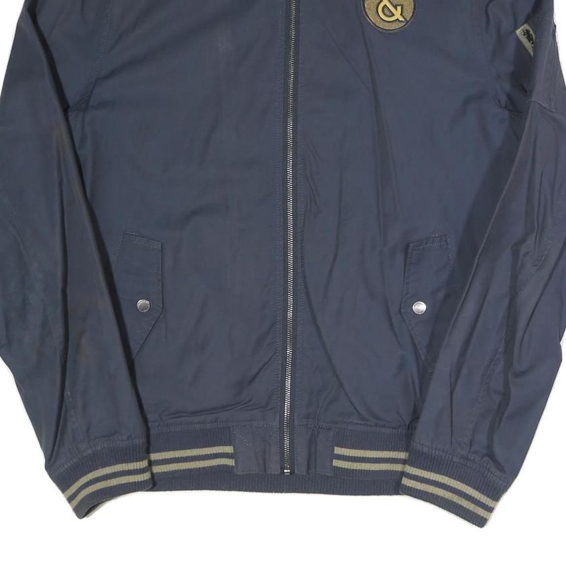 ESSENTIAL HERITAGE Mens Navy Blue Zip Jacket L Polyester Blend Plain Casual