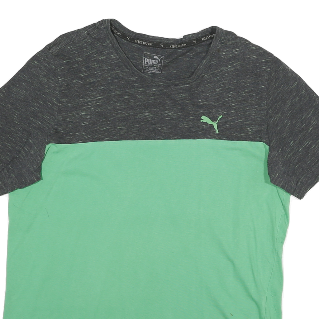 PUMA Mens Grey & Green Cotton Blend T-Shirt S Short Sleeve Round Neck Casual