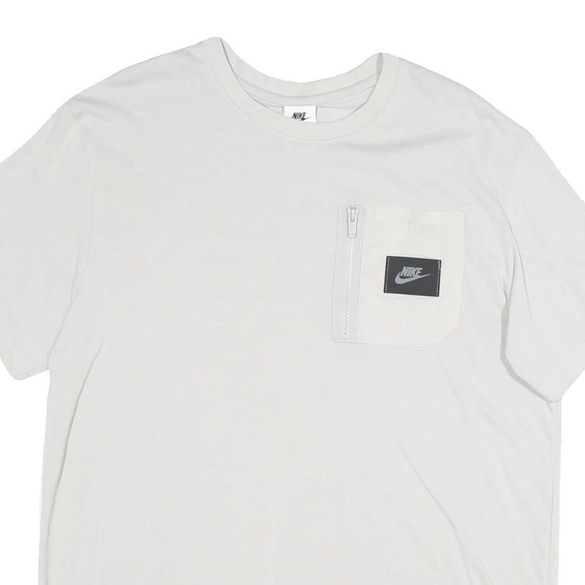 NIKE Mens White L Cotton Blend T-Shirt Short Sleeve Crew Neck Pocket Sports