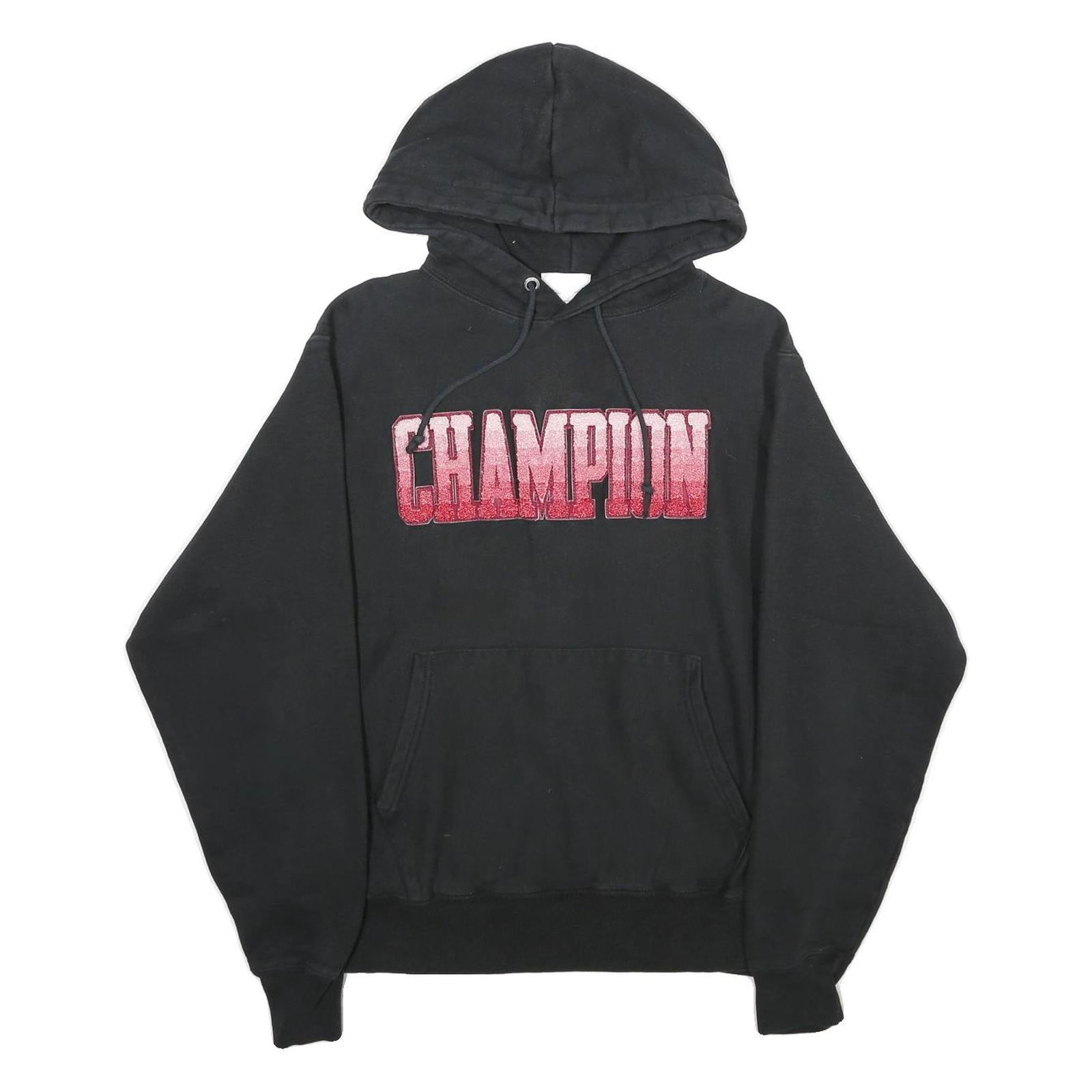 CHAMPION REVERSE WEAVE Mens Black Hoodie M Cotton Blend Pullover Drawstring